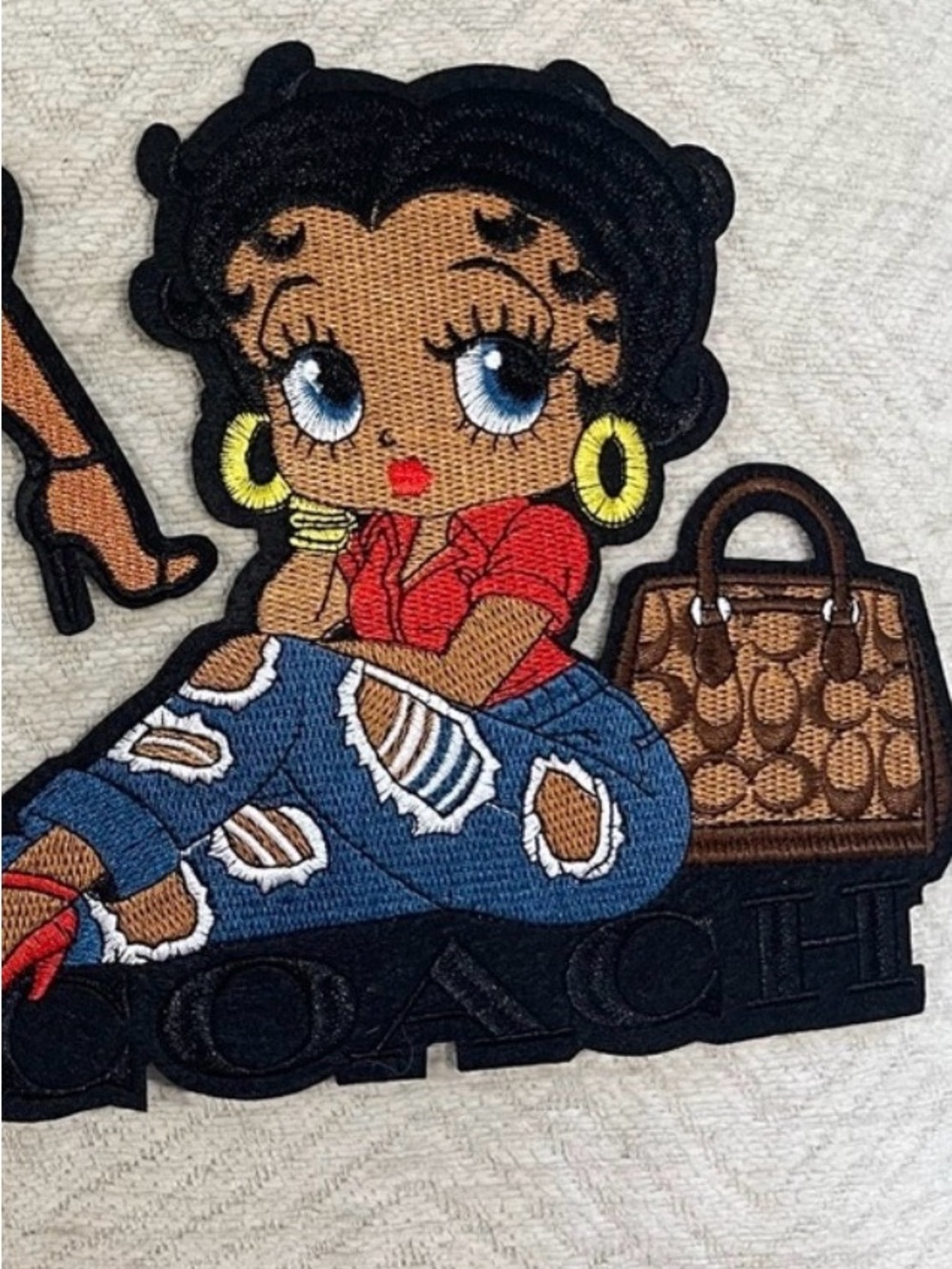 Coach Mini Bag Patch with Betty Boop Style Girl in Red Top and Blue Jeans